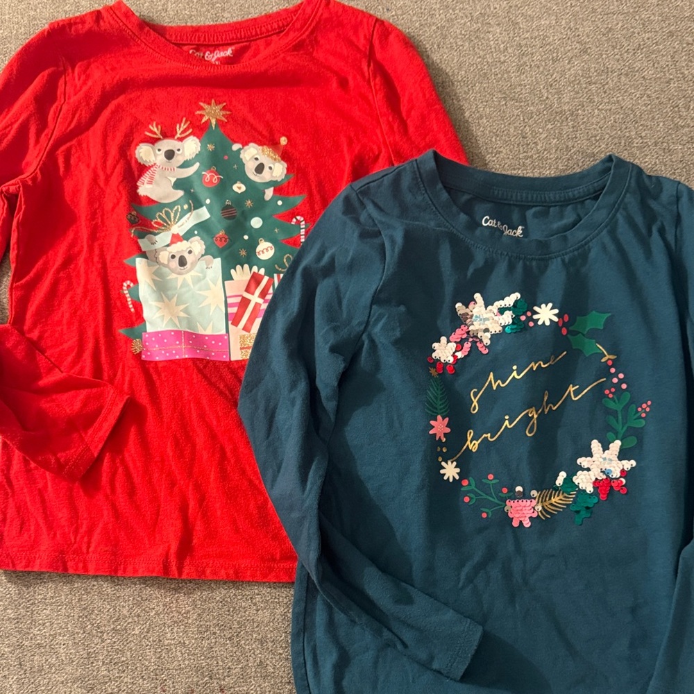 5/$15- Cat & Jack Red and Teal Kids Holiday Long Sleeve Tops